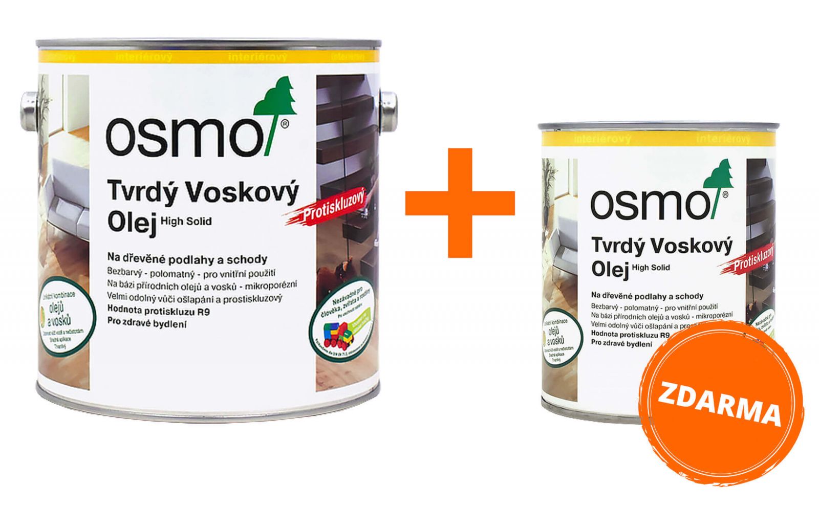 OSMO sada - tvrdý voskový olej pre interiéry protišmykový R9 2.5 l Bezfarebný 3088 + 0.75 l ZDARMA